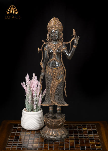 21" Khmer Style Standing Goddess Lakshmi in a Graceful Pose Cambodian Bronze Statue