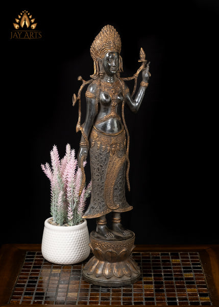 21" Khmer Style Standing Goddess Lakshmi in a Graceful Pose Cambodian Bronze Statue