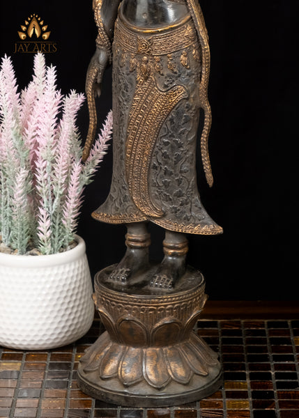 21" Khmer Style Standing Goddess Lakshmi in a Graceful Pose Cambodian Bronze Statue