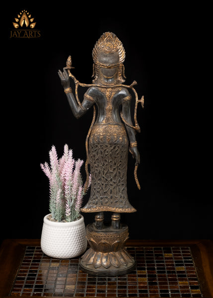 21" Khmer Style Standing Goddess Lakshmi in a Graceful Pose Cambodian Bronze Statue