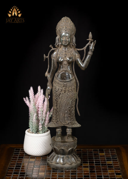 21" Khmer Style Standing Goddess Lakshmi in a Graceful Pose Cambodian Bronze Statue