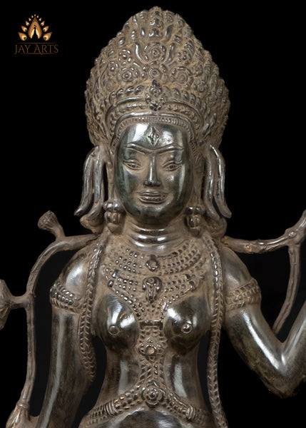 21" Khmer Style Standing Goddess Lakshmi in a Graceful Pose Cambodian Bronze Statue