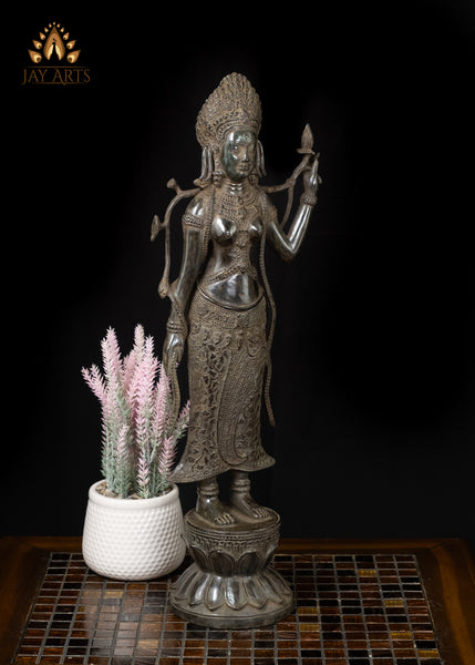 21" Khmer Style Standing Goddess Lakshmi in a Graceful Pose Cambodian Bronze Statue