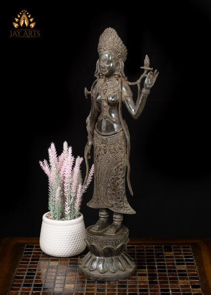 21" Khmer Style Standing Goddess Lakshmi in a Graceful Pose Cambodian Bronze Statue