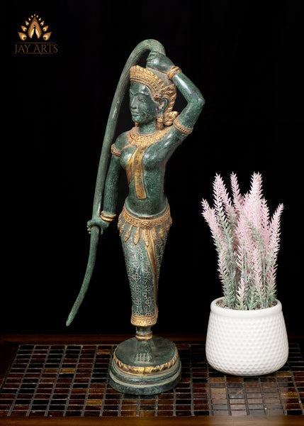 17" Phra Mae Thorani The Earth Goddess Cambodian Bronze Statue