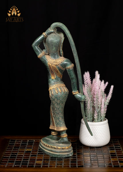 17" Phra Mae Thorani The Earth Goddess Cambodian Bronze Statue