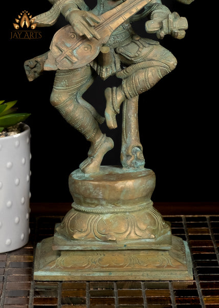 13" Dancing Saraswathi Bronze Statue from South India Hindu Goddess of Wisdom