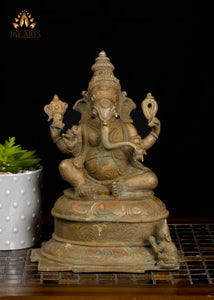 10" Lord Ganesh Bestower of Blessings Bronze Statue from South India