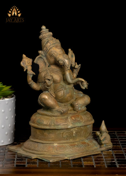 10" Lord Ganesh Bestower of Blessings Bronze Statue from South India