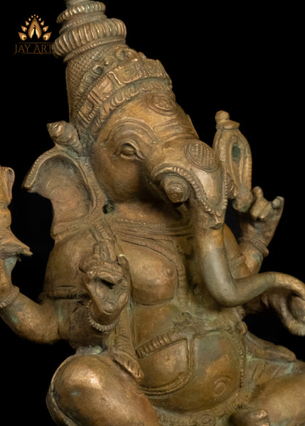 10" Lord Ganesh Bestower of Blessings Bronze Statue from South India