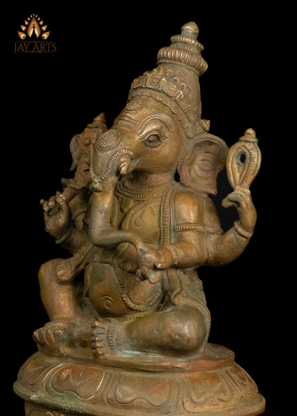 10" Lord Ganesh Bestower of Blessings Bronze Statue from South India