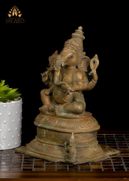 10" Lord Ganesh Bestower of Blessings Bronze Statue from South India