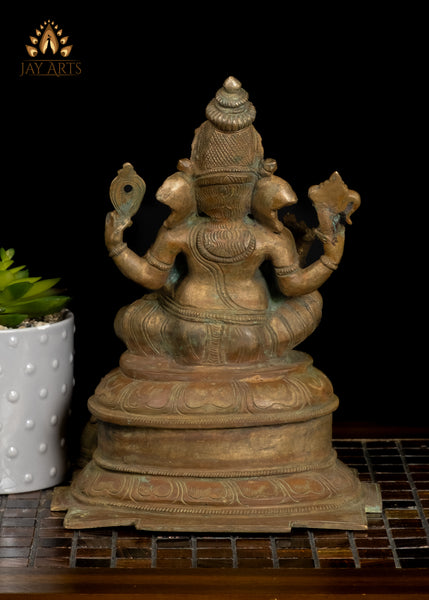 10" Lord Ganesh Bestower of Blessings Bronze Statue from South India