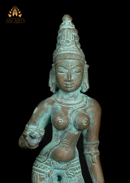 9" Goddess Sivagami (Parvati) Standing in a Graceful Pose South Indian Bronze Statue