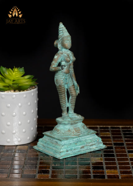 9" Goddess Sivagami (Parvati) Standing in a Graceful Pose South Indian Bronze Statue