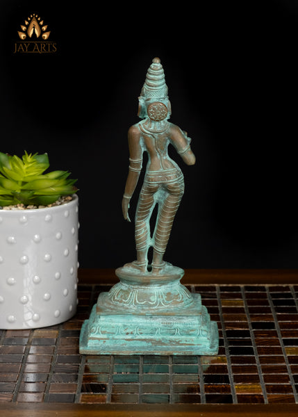 9" Goddess Sivagami (Parvati) Standing in a Graceful Pose South Indian Bronze Statue