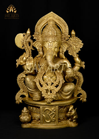 Lord Ganesh on OM pedestal - The Remover of Obstacles (Brass Statue 23.0")