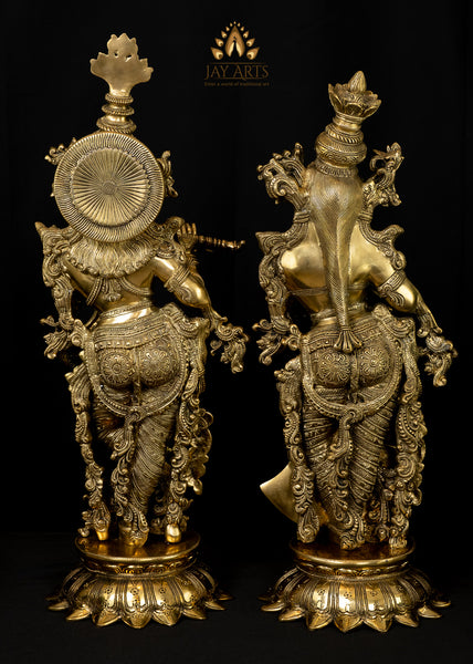 Lord Krishna and Goddess Radha Standing on Lotus Pedestals