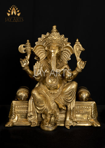 Bhagwan Ganesh Seated on a Pedestal with Pillows 13"