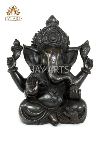 Ashirvadh Ganesh 12" - Black Brass Statue