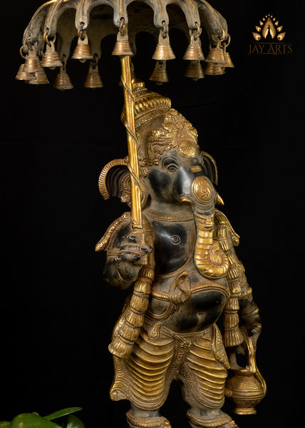 Brass Ganapathi with an Umbrella and Kamandalu 25"