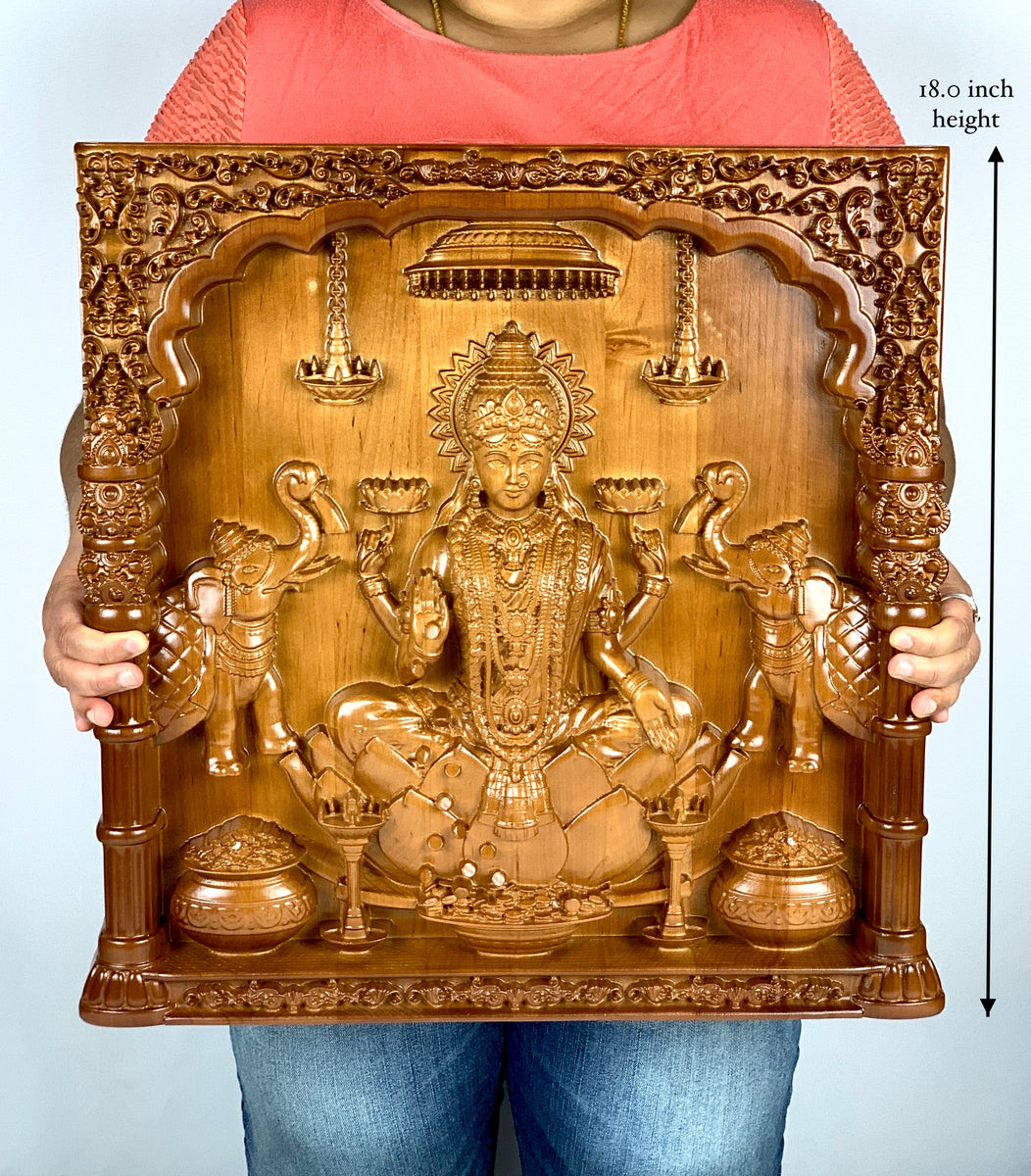 Goddess Lakshmi panel, Wood panel, Hindu Goddess, Lakshmi Wood carving ...